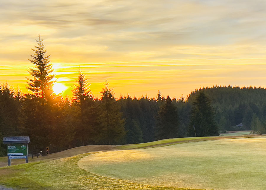 Sunset at Northern Vancouver Island golf course, Seven Hills