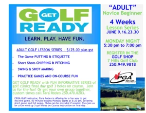 Adult golf lessons June 2025 flyer, at Seven Hills Golf Course Port Hardy