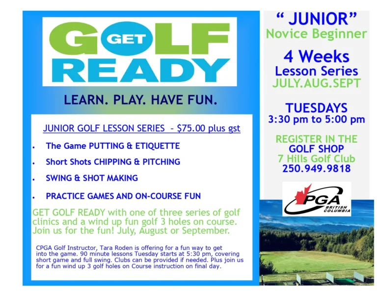 Junior Program summer 2025 flyer, at Seven Hills Golf Course Port Hardy