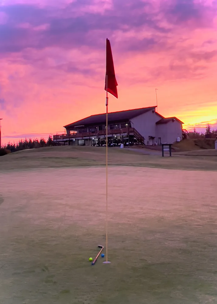 Sunset over Seven Hills Golf Course restaurant, near Port Hardy Vancouver Island